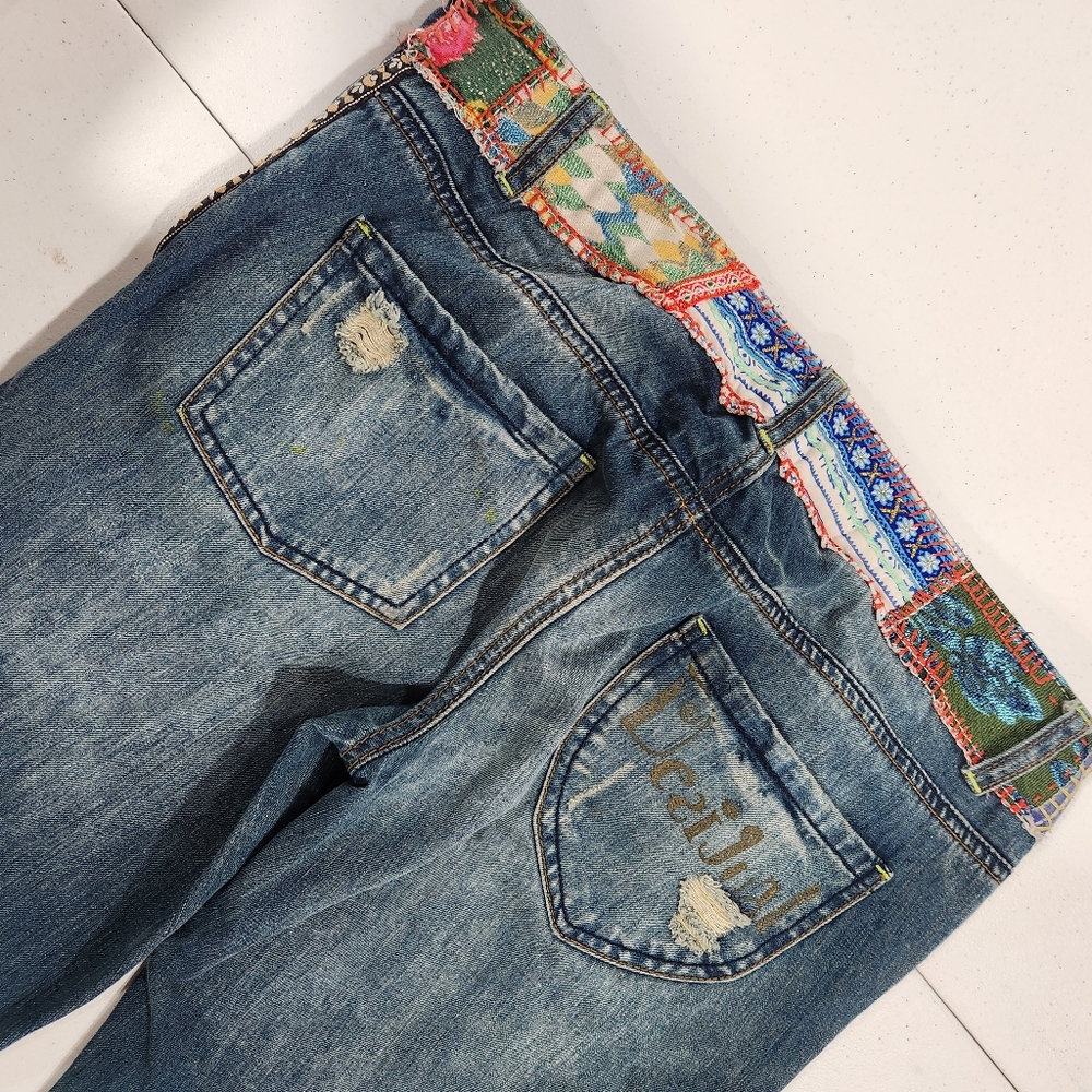 Y2k Desigual Embroidered Patch Work Low Rise Blue… - image 5